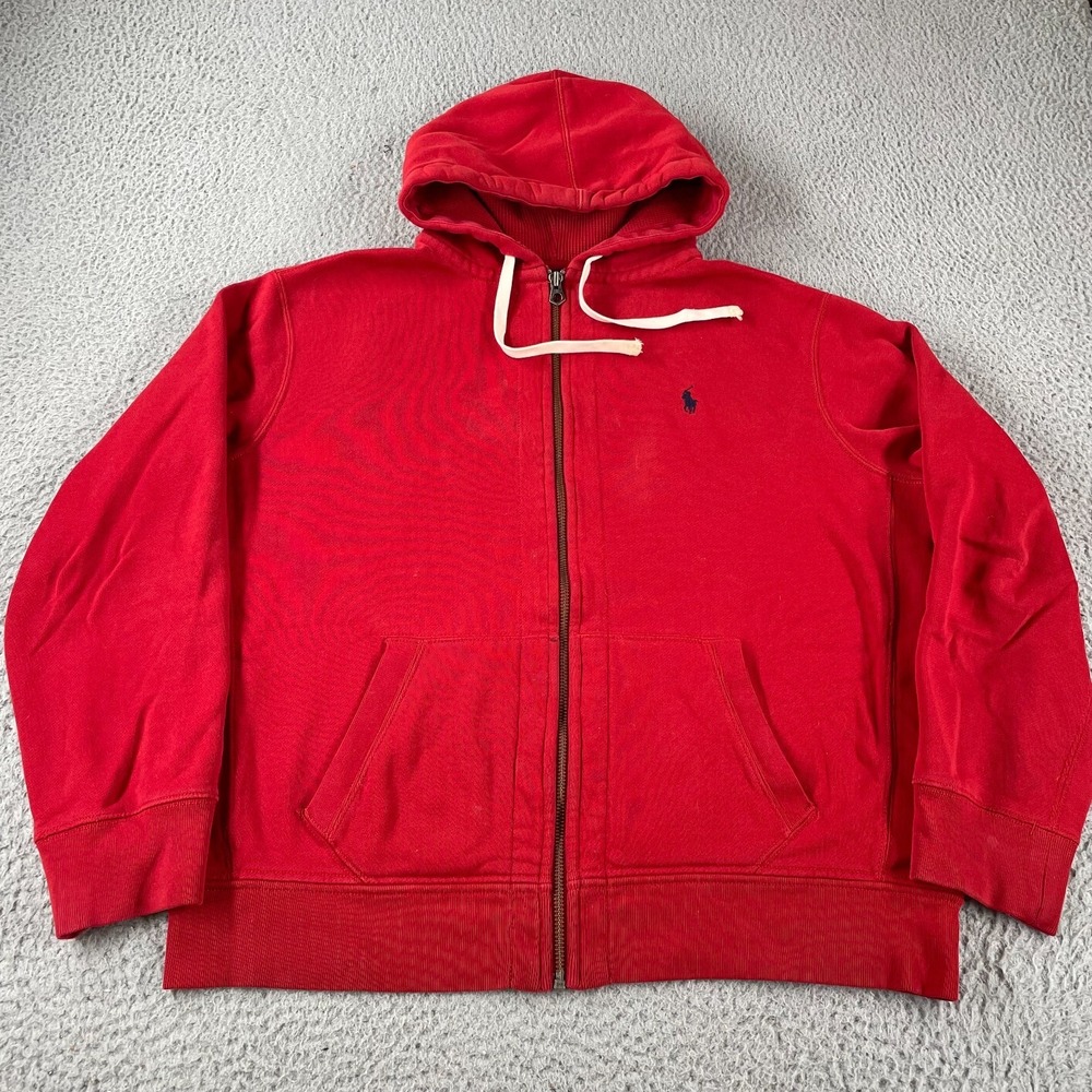 Vintage Polo Ralph Lauren Hoodie Full Zip Thermal Waffle Hood Red Size XL Y2K *